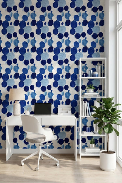 Mavi Noktalı Soyut Duvar Kağıdı Modern Salon Dekoru