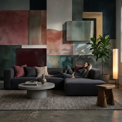 Soyut Renk Bloklu Poster Duvar Kağıdı Modern Salon Duvarı
