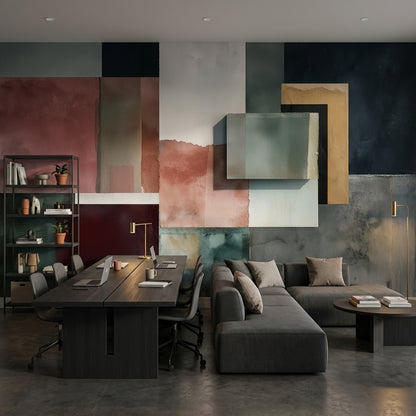 Soyut Renk Bloklu Poster Duvar Kağıdı Modern Salon Duvarı