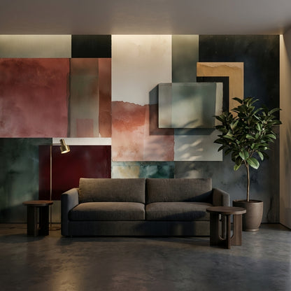 Soyut Renk Bloklu Poster Duvar Kağıdı Modern Salon Duvarı