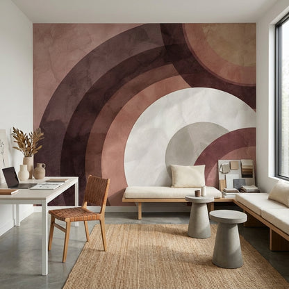 Soyut Kemer Desenli Poster Duvar Kağıdı Bordo Bej Salon
