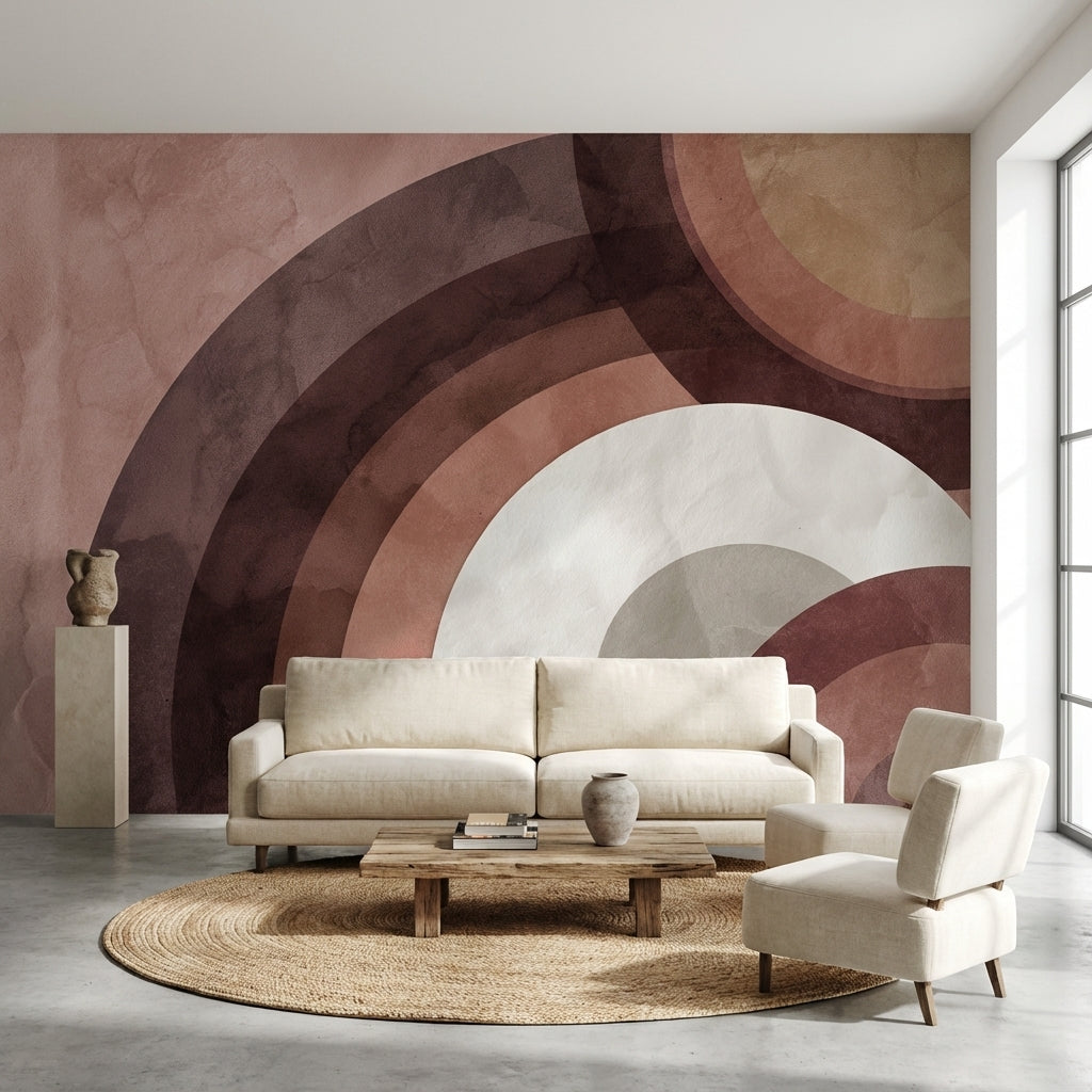Soyut Kemer Desenli Poster Duvar Kağıdı Bordo Bej Salon