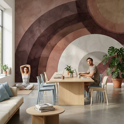 Soyut Kemer Desenli Poster Duvar Kağıdı Bordo Bej Salon