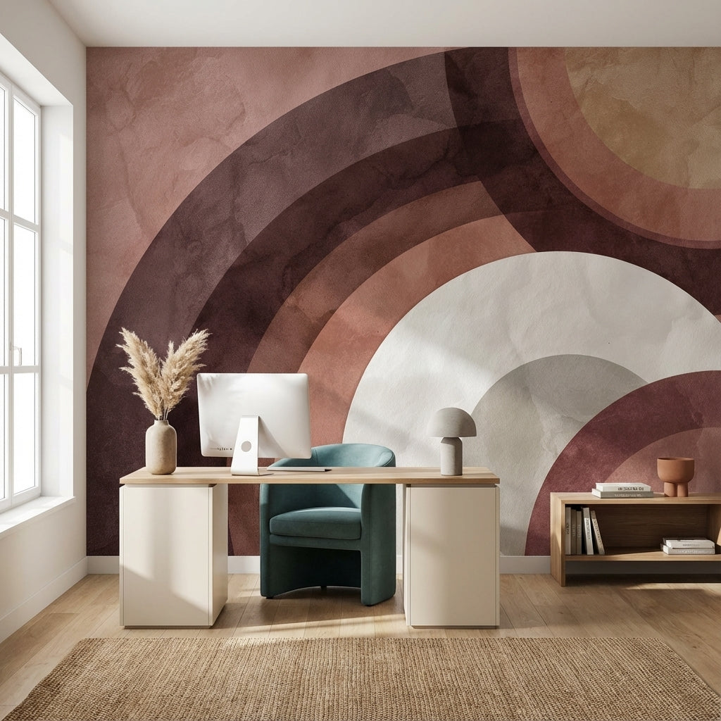 Soyut Kemer Desenli Poster Duvar Kağıdı Bordo Bej Salon