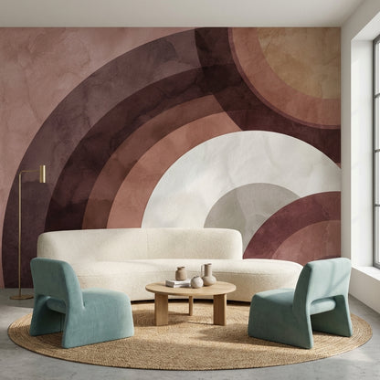 Soyut Kemer Desenli Poster Duvar Kağıdı Bordo Bej Salon