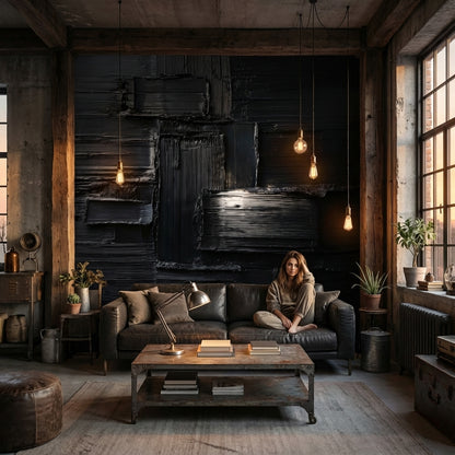 Siyah Soyut Fırça Darbeli Poster Duvar Kağıdı Modern Salon