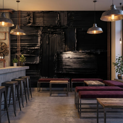 Siyah Soyut Fırça Darbeli Poster Duvar Kağıdı Modern Salon