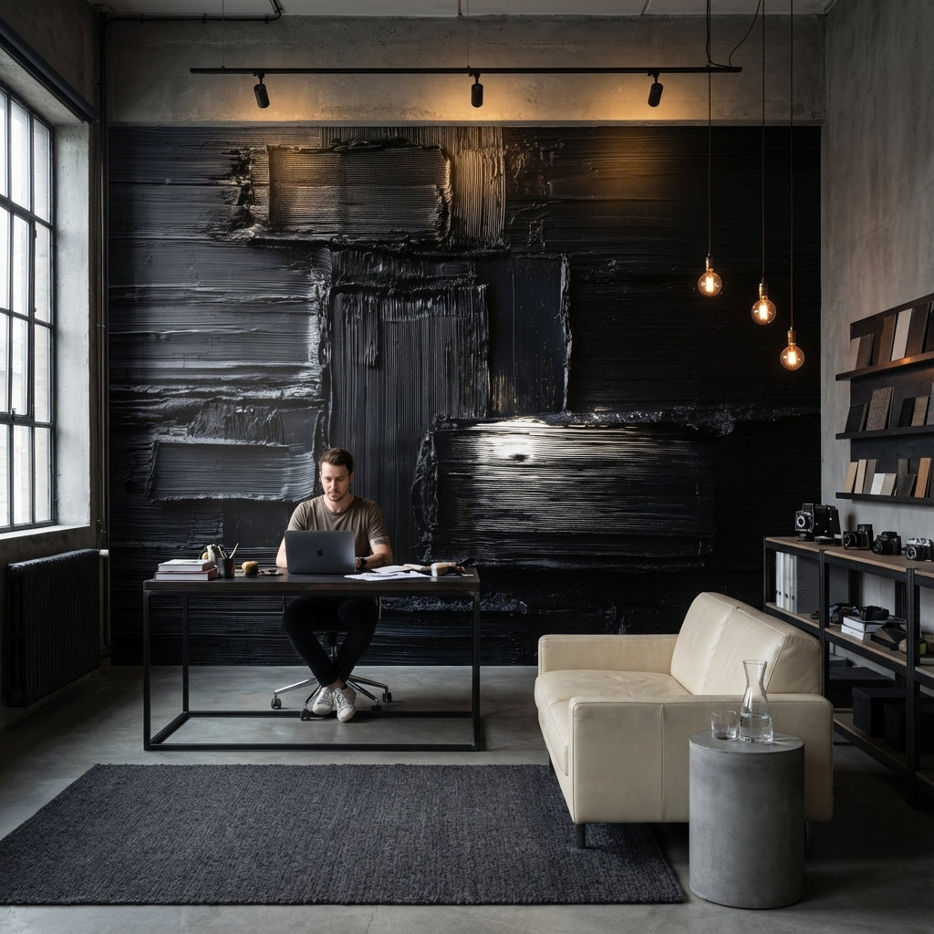 Siyah Soyut Fırça Darbeli Poster Duvar Kağıdı Modern Salon