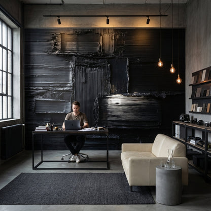 Siyah Soyut Fırça Darbeli Poster Duvar Kağıdı Modern Salon