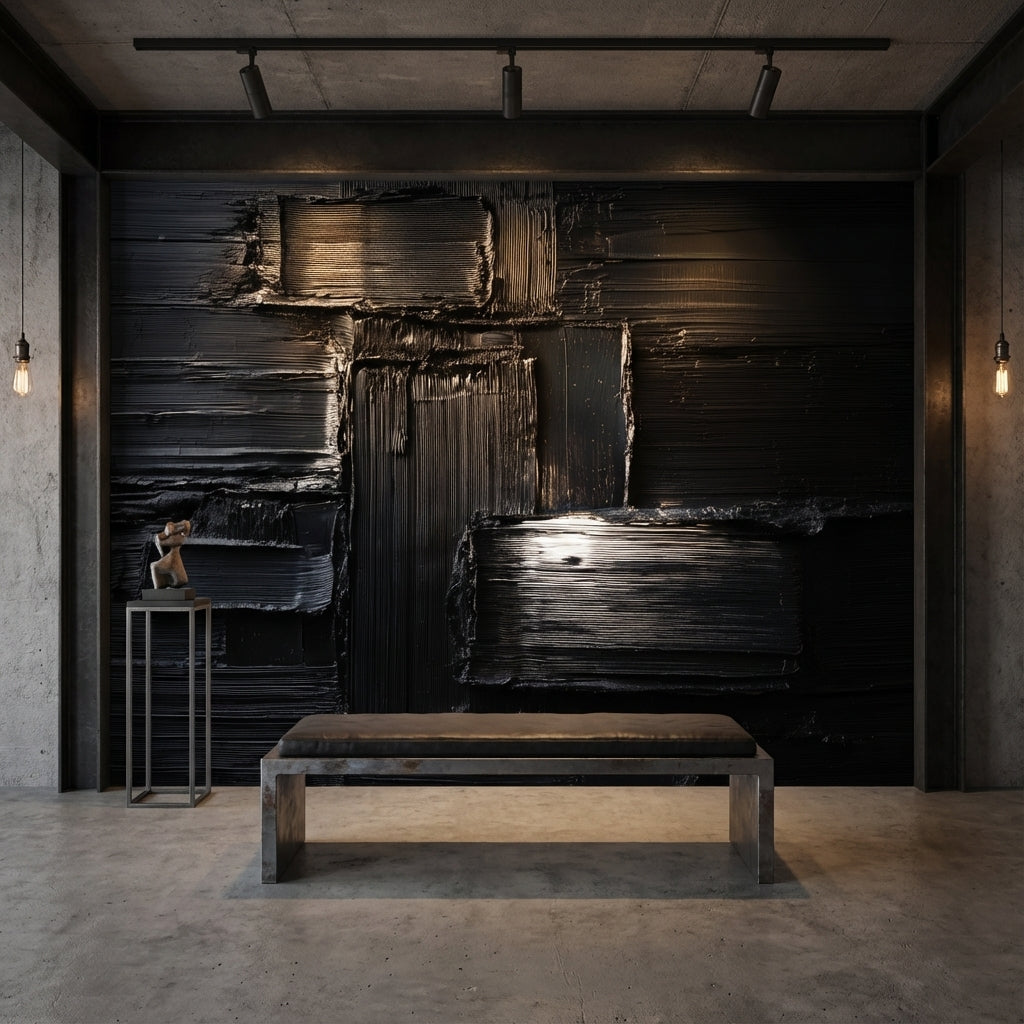 Siyah Soyut Fırça Darbeli Poster Duvar Kağıdı Modern Salon