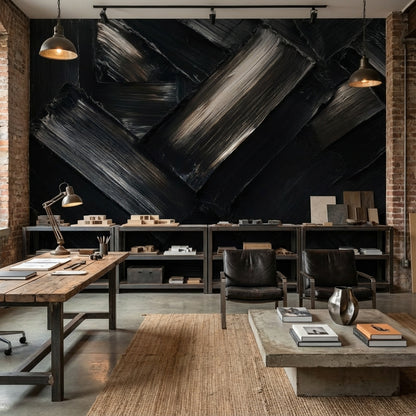 Siyah Soyut Fırça Darbeli Poster Duvar Kağıdı Modern Salon