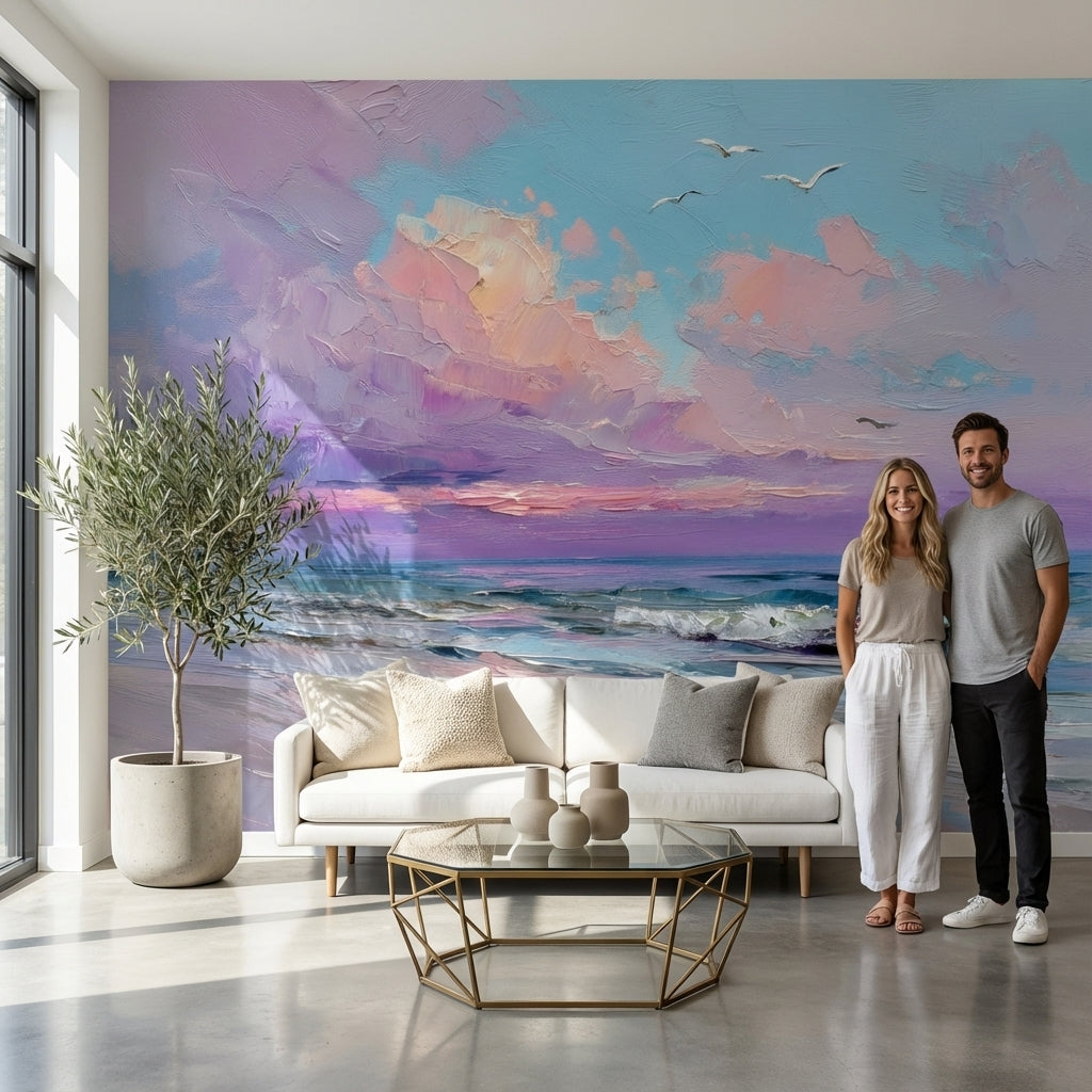 Mor Bulutlu Deniz Manzarası Poster Duvar Kağıdı Salon