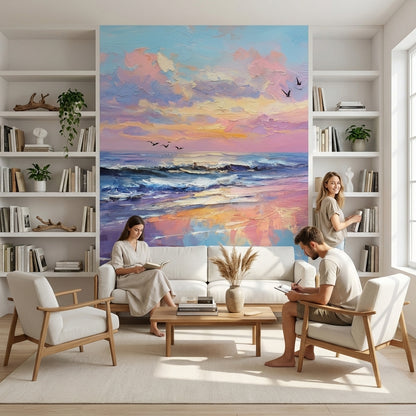 Gün Batımı Deniz Manzaralı Poster Duvar Kağıdı Mor Mavi