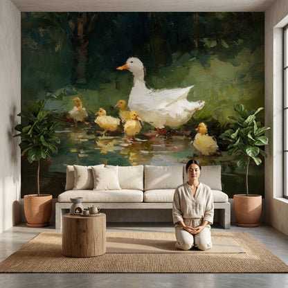 Anne Ördek ve Yavruları Poster Duvar Kağıdı Yeşil Doğa