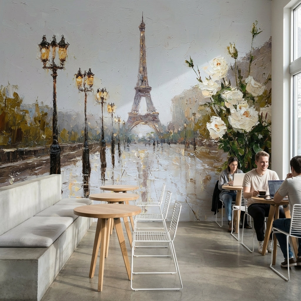 Paris Eyfel Kulesi Poster Duvar Kağıdı Yağlı Boya Görünümlü