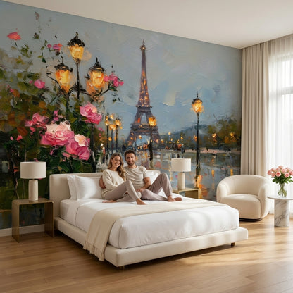 Paris Eyfel Kulesi Poster Duvar Kağıdı Yağlı Boya Görünümlü