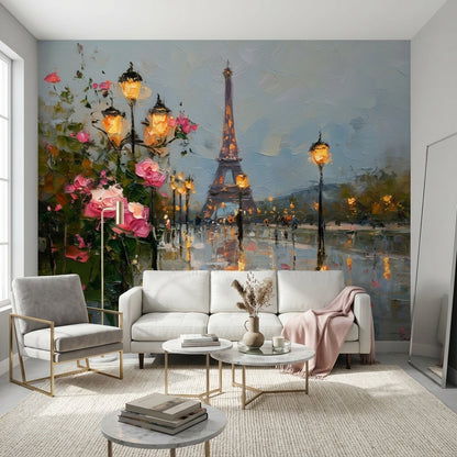 Paris Eyfel Kulesi Poster Duvar Kağıdı Yağlı Boya Görünümlü