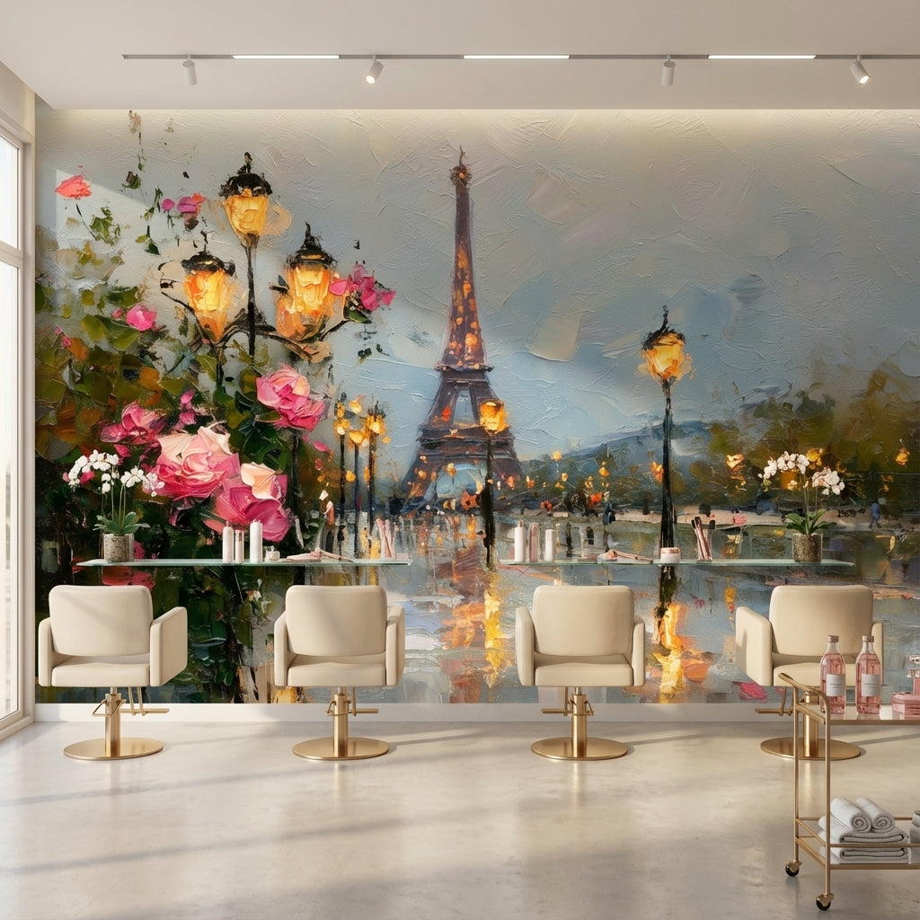 Paris Eyfel Kulesi Poster Duvar Kağıdı Yağlı Boya Görünümlü
