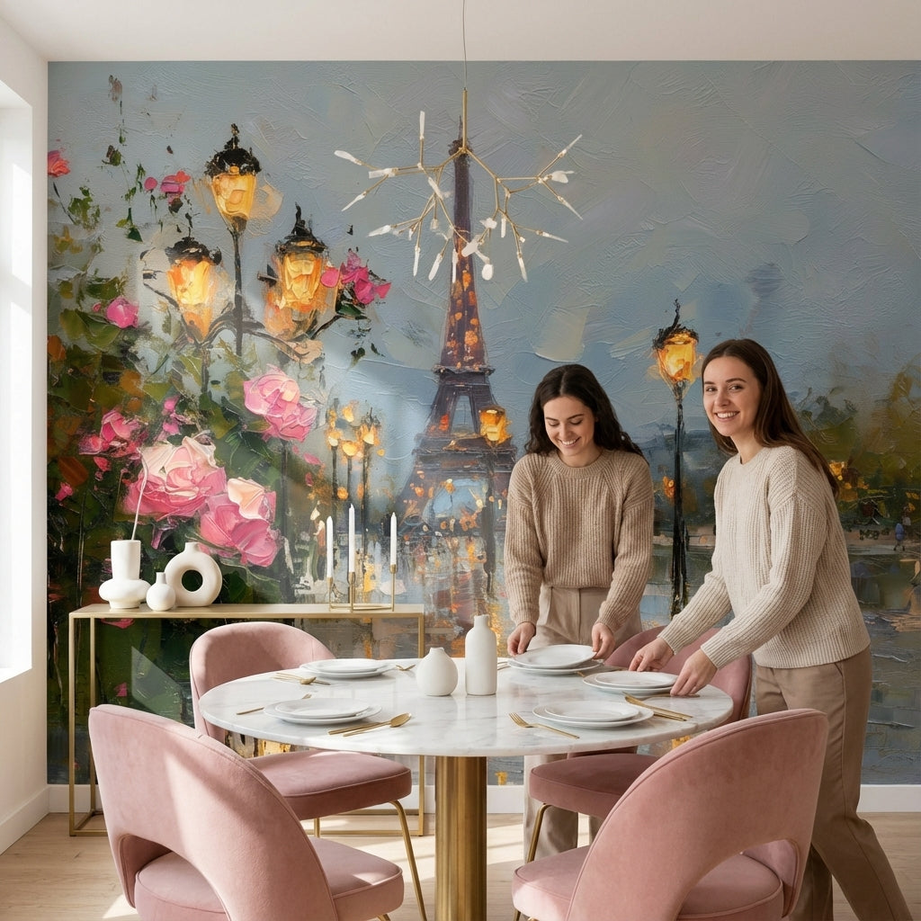 Paris Eyfel Kulesi Poster Duvar Kağıdı Yağlı Boya Görünümlü