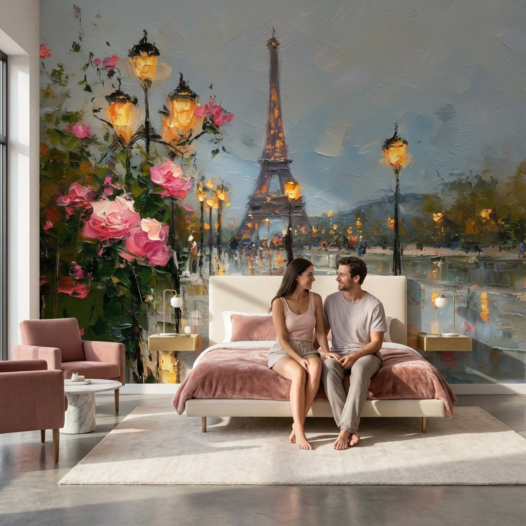Paris Eyfel Kulesi Poster Duvar Kağıdı Yağlı Boya Görünümlü