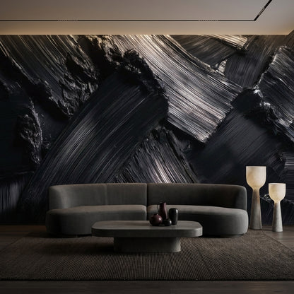 Siyah Soyut Fırça Darbeli Poster Duvar Kağıdı Modern Salon