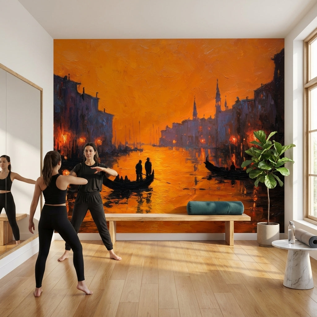 Gün Batımı Şehir Manzarası Poster Duvar Kağıdı Turuncu Salon