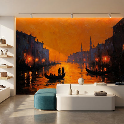 Gün Batımı Şehir Manzarası Poster Duvar Kağıdı Turuncu Salon