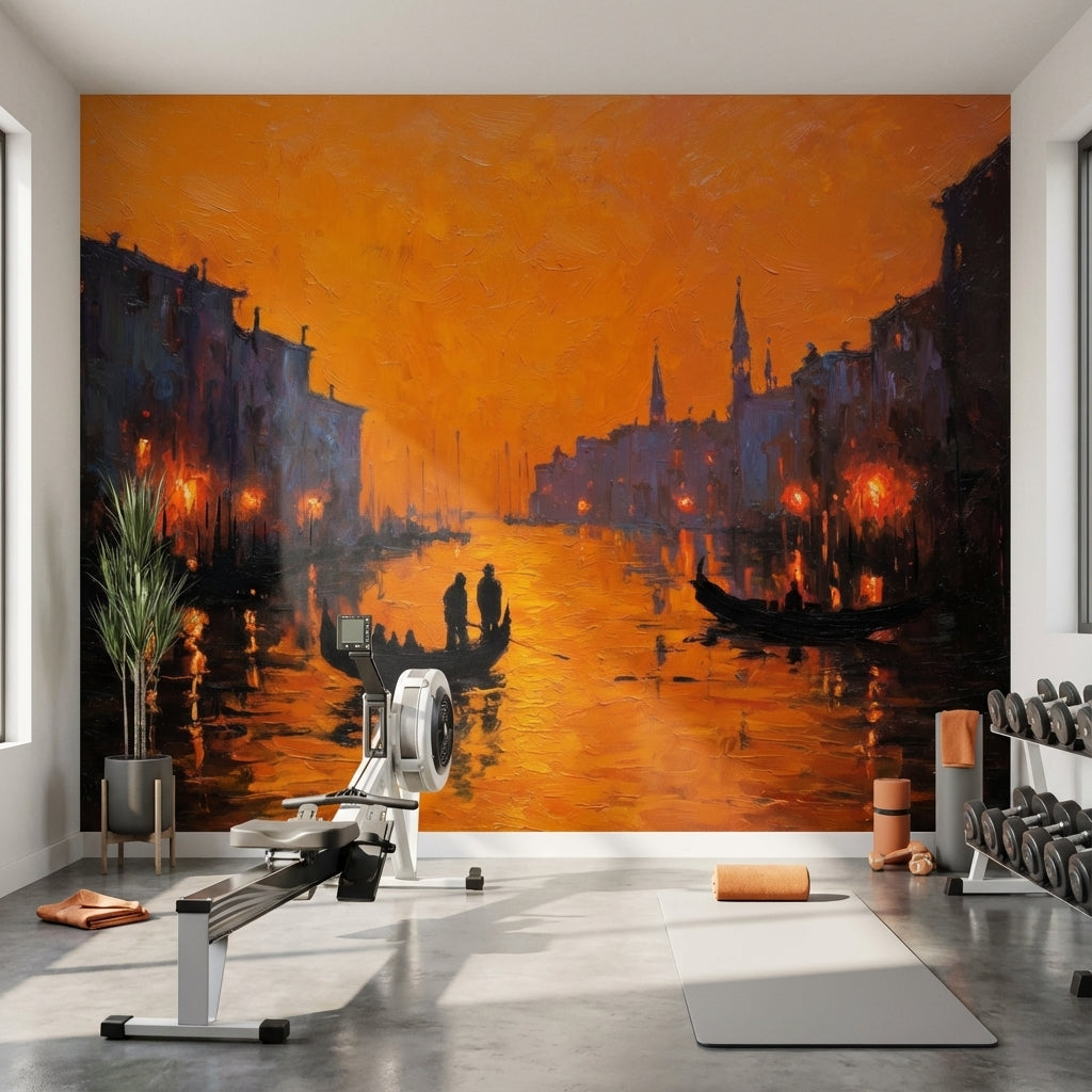 Gün Batımı Şehir Manzarası Poster Duvar Kağıdı Turuncu Salon