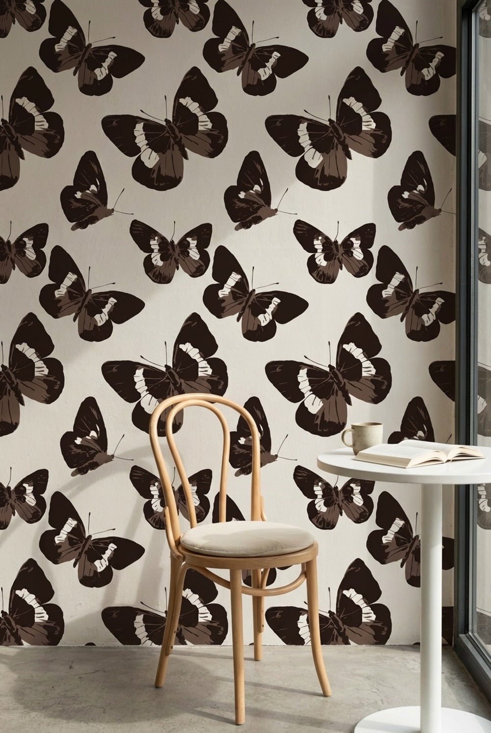 Siyah Kelebek Desenli Duvar Kağıdı Modern Salon Dekoru