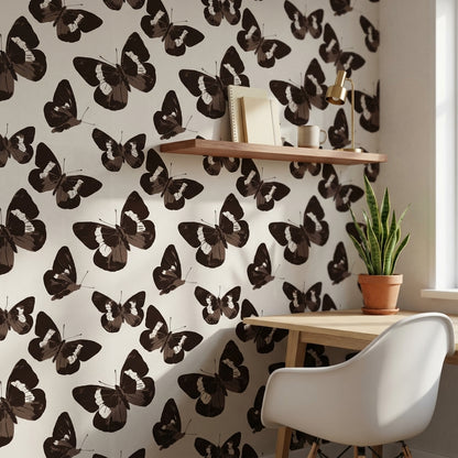 Siyah Kelebek Desenli Duvar Kağıdı Modern Salon Dekoru