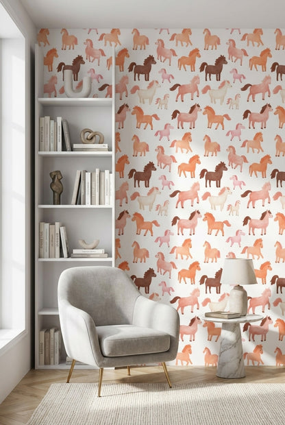 Sevimli Pony Desenli Duvar Kağıdı Pastel Çocuk Odası