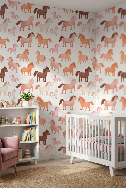 Sevimli Pony Desenli Duvar Kağıdı Pastel Çocuk Odası