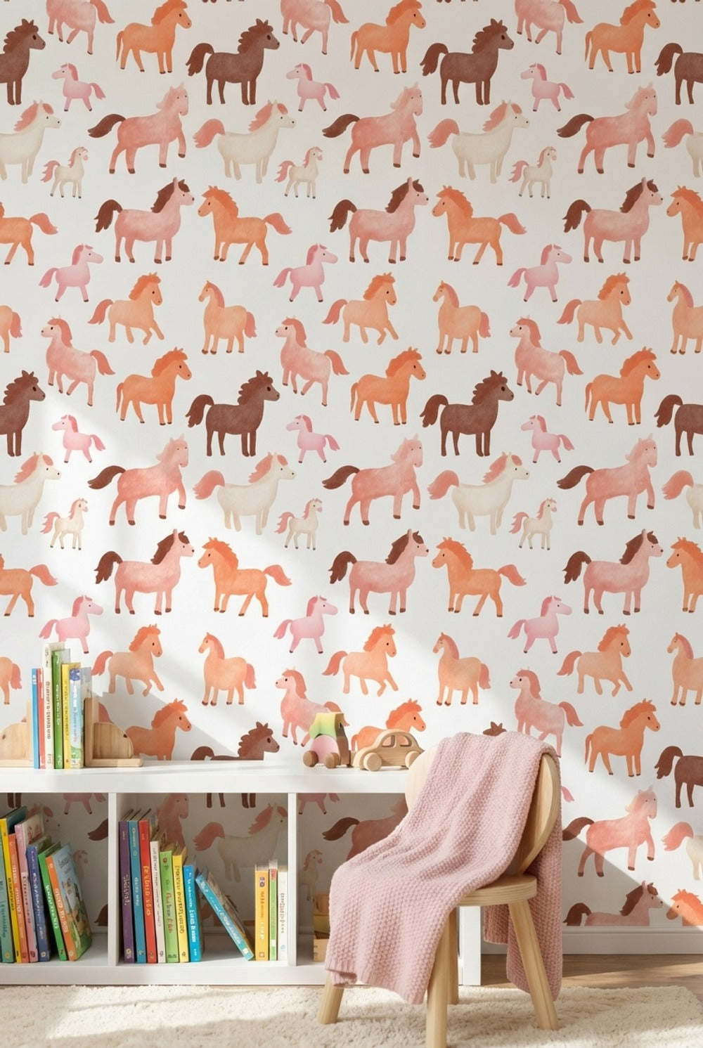 Sevimli Pony Desenli Duvar Kağıdı Pastel Çocuk Odası
