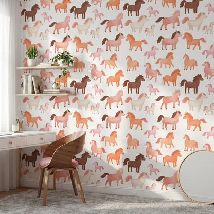 Sevimli Pony Desenli Duvar Kağıdı Pastel Çocuk Odası