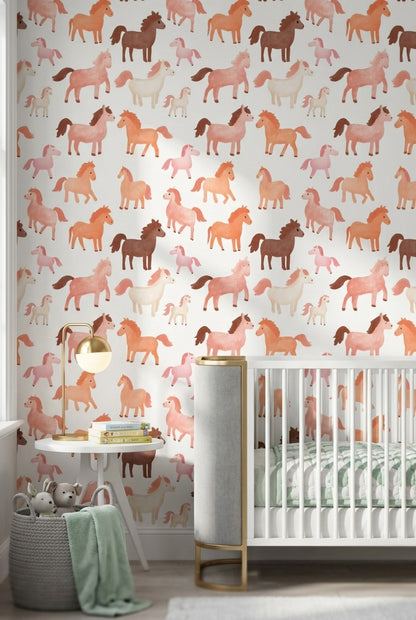 Sevimli Pony Desenli Duvar Kağıdı Pastel Çocuk Odası