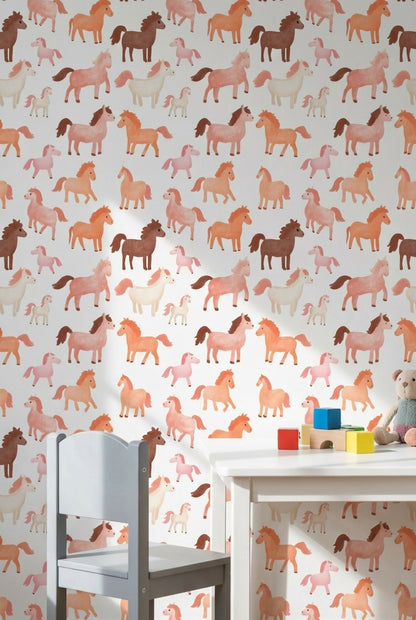Sevimli Pony Desenli Duvar Kağıdı Pastel Çocuk Odası