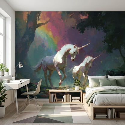 Gökkuşağı Renkli Unicorn Poster Duvar Kağıdı Çocuk Odası
