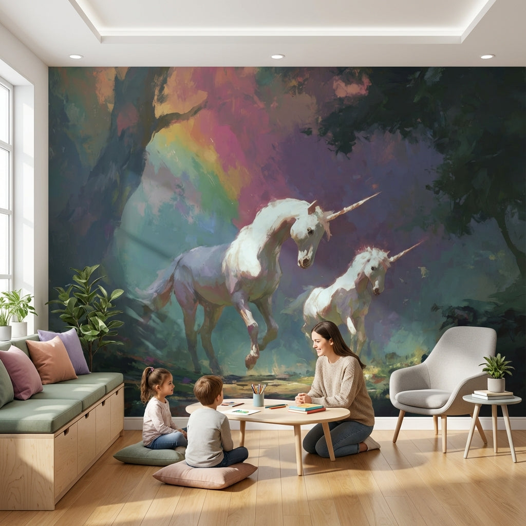 Gökkuşağı Renkli Unicorn Poster Duvar Kağıdı Çocuk Odası