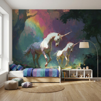 Gökkuşağı Renkli Unicorn Poster Duvar Kağıdı Çocuk Odası