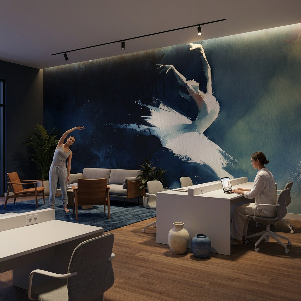 Lacivert Zeminli Soyut Kuğu Poster Duvar Kağıdı Salon