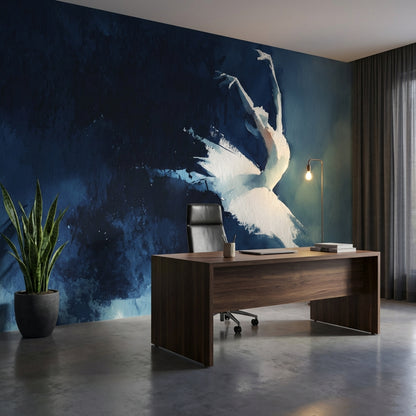 Lacivert Zeminli Soyut Kuğu Poster Duvar Kağıdı Salon