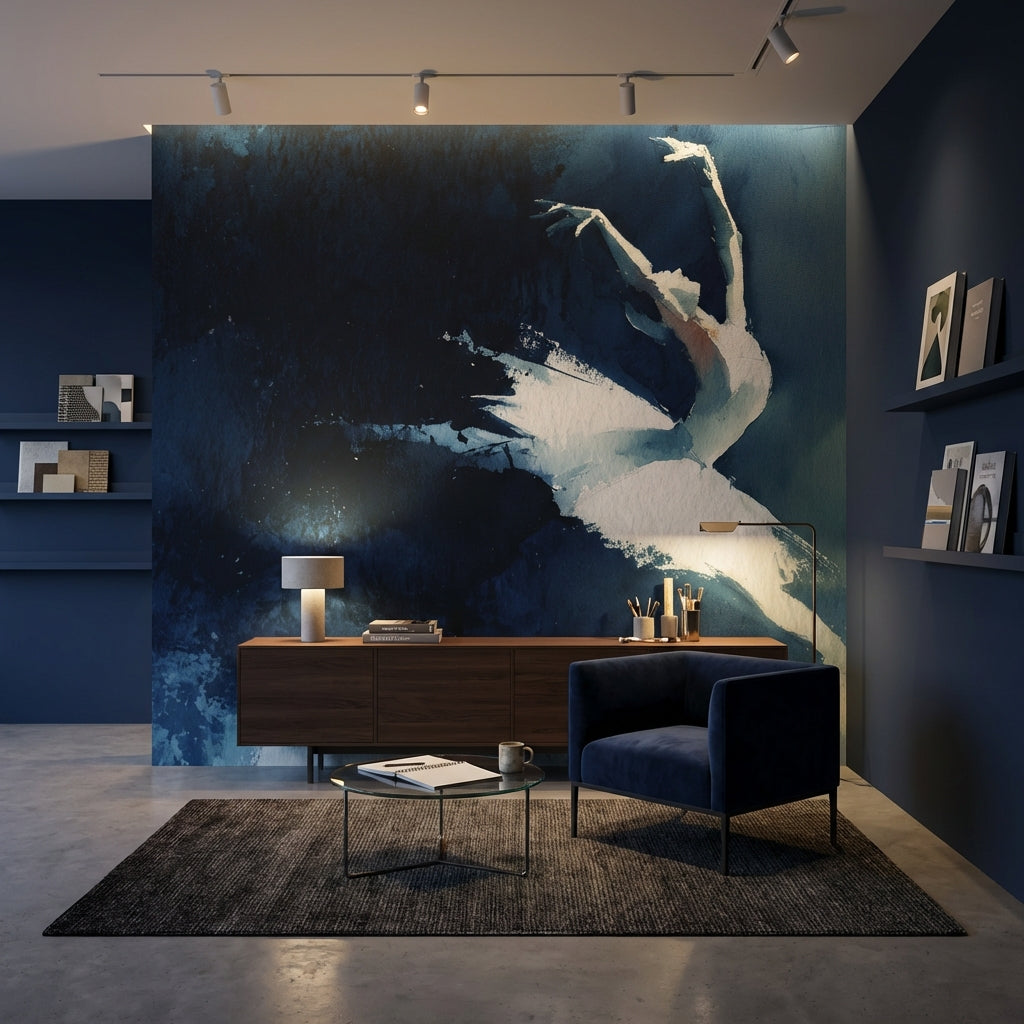 Lacivert Zeminli Soyut Kuğu Poster Duvar Kağıdı Salon