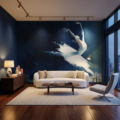 Lacivert Zeminli Soyut Kuğu Poster Duvar Kağıdı Salon