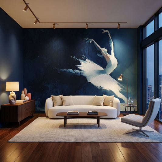 Lacivert Zeminli Soyut Kuğu Poster Duvar Kağıdı Salon
