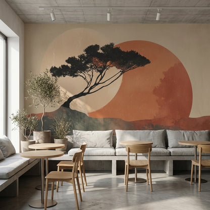 Gün Batımı Ağaç Siluetli Poster Duvar Kağıdı Modern Salon