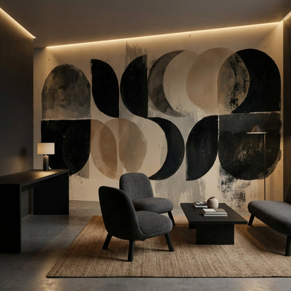 Soyut Geometrik Poster Duvar Kağıdı Siyah Bej Modern Ofis