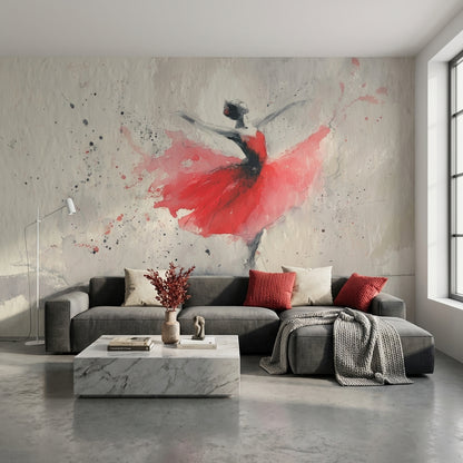 Kırmızı Balerin Poster Duvar Kağıdı Suluboya Sanat Salon