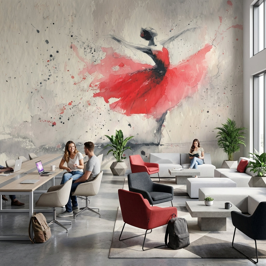Kırmızı Balerin Poster Duvar Kağıdı Suluboya Sanat Salon