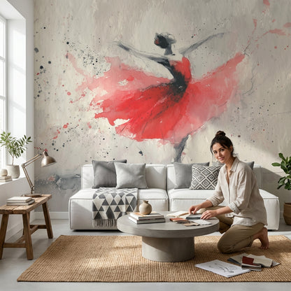 Kırmızı Balerin Poster Duvar Kağıdı Suluboya Sanat Salon