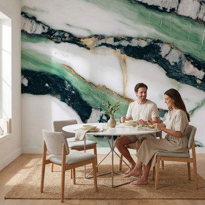 Yeşil Mermer Desenli Poster Duvar Kağıdı Modern Yatak Odası
